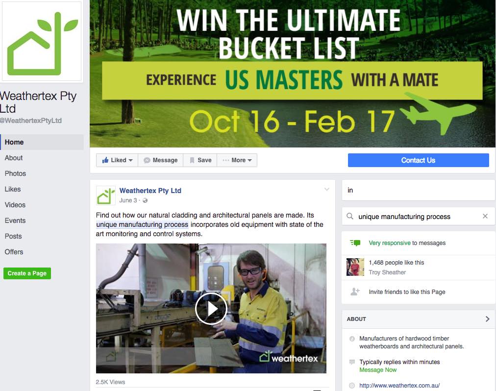 social media video example with weathertex on facebook